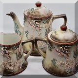 P49. Japanese Shofu moriage 4-piece tea set. Sugar top and teapot have been repaired. - $65 
